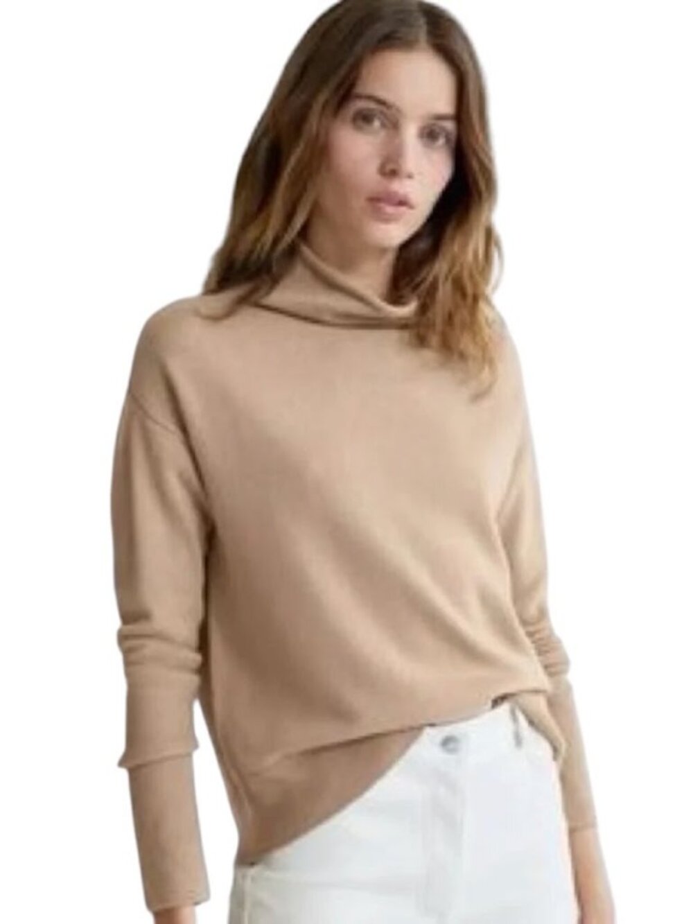 ARITZIA / WILFRED Cyprie Turtleneck Sweater, Tan Camel 100% Merino Wool Knit, S